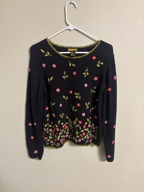 Candor Vintage Knit Sweater Embroidery Crochet Floral Size Medium Cottagecore